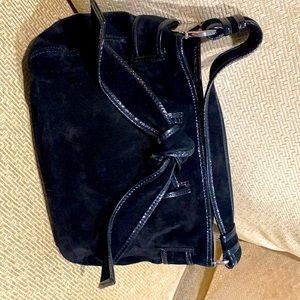 Kooba suede and patent leather trim evening bag